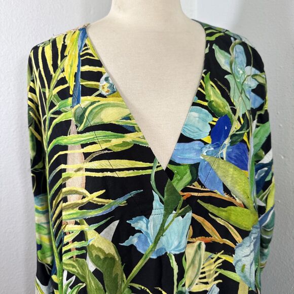 H M Dress Womens L Short Kaftan Multi Tropical Parrot Belted Vacation Resort - Picture 8 of 12